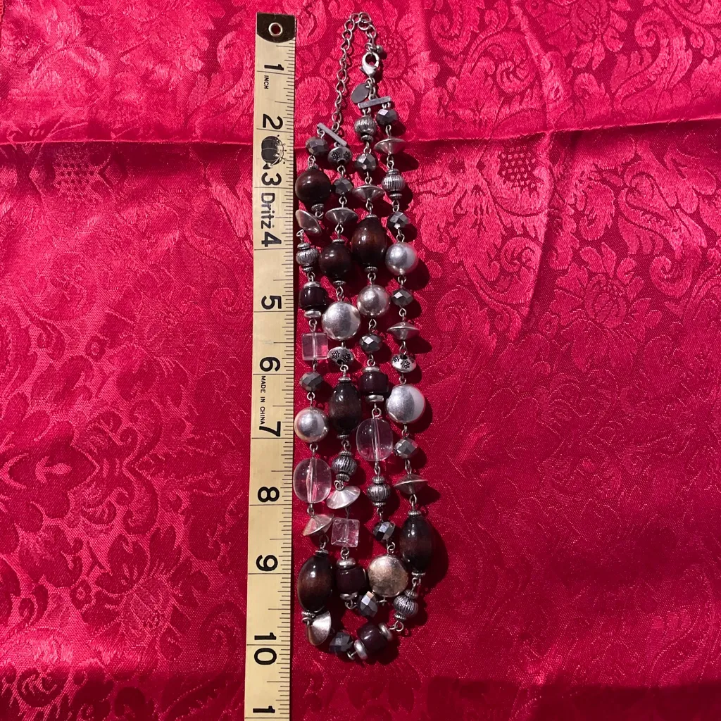 Lia Sophia “Coffee Bean” Double Strand Wood, Resin & Glass Beads Silver Necklace - Image 5