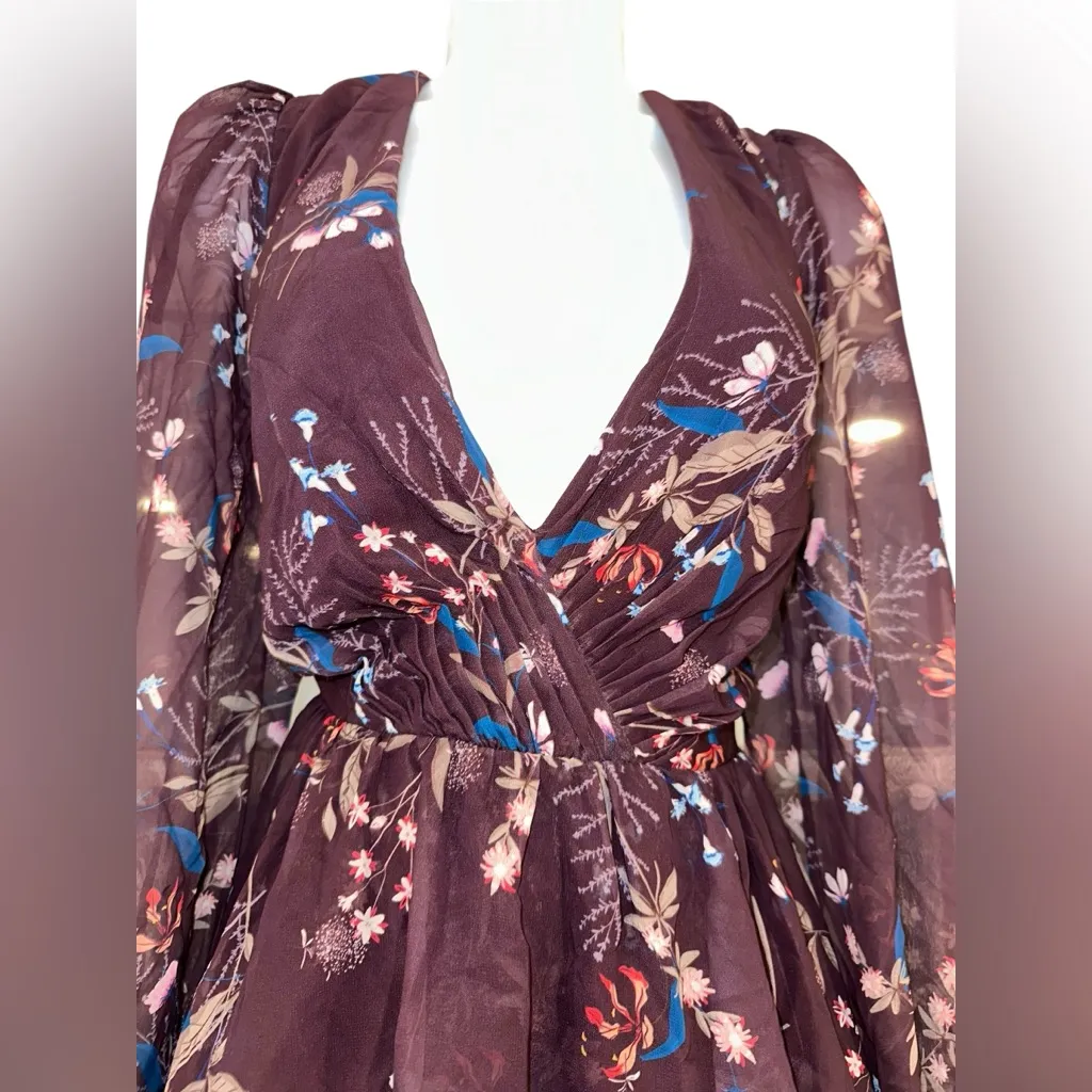 Ieena by Mac Duggal Floral Tiered Gown in Purple - Image 8