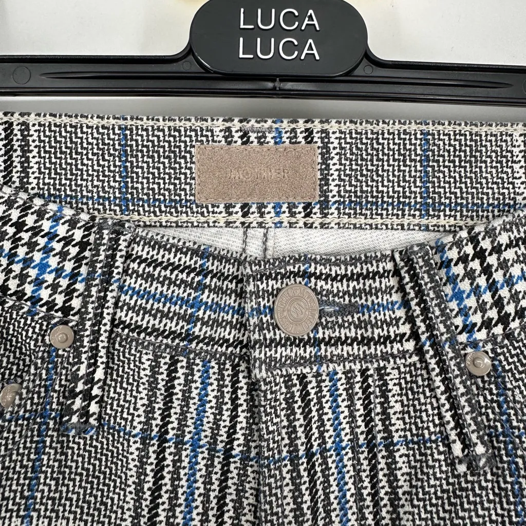 MOTHER The Insider Ankle Pant in Grey & Blue Plaid with Side Stripe size 26 NWT Gray - Image 4