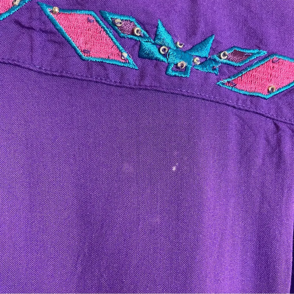 Vintage Wrangler Top Western Embroidery Purple Medium‎ Women Shirt Cowgirl Retro - Image 12