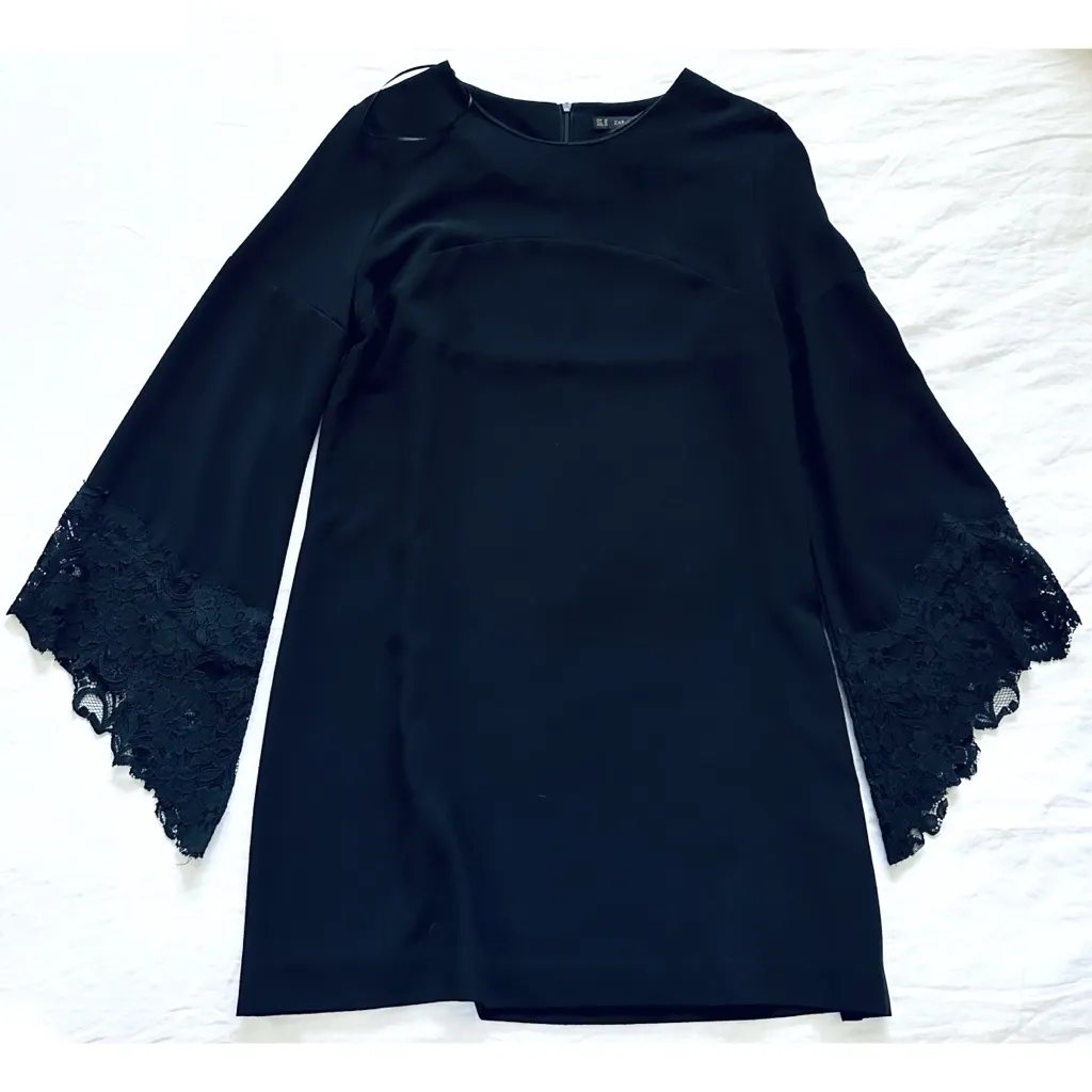Zara Lace Sleeve Black Dress - Image 5