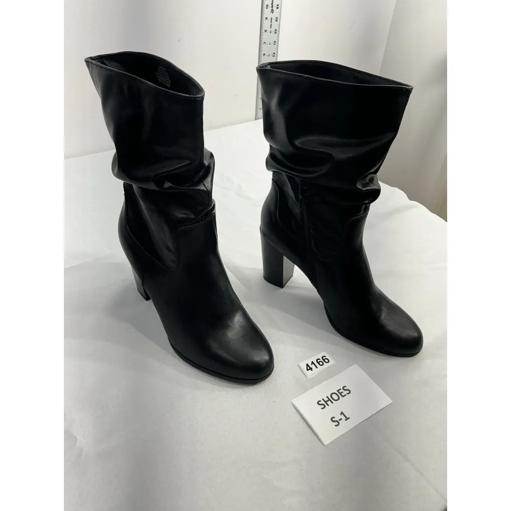 Womans Style & Co Saraap Midcalf Boots 10.5 M Black Pull On 1/4 Zip Rushed Heel - Image 2