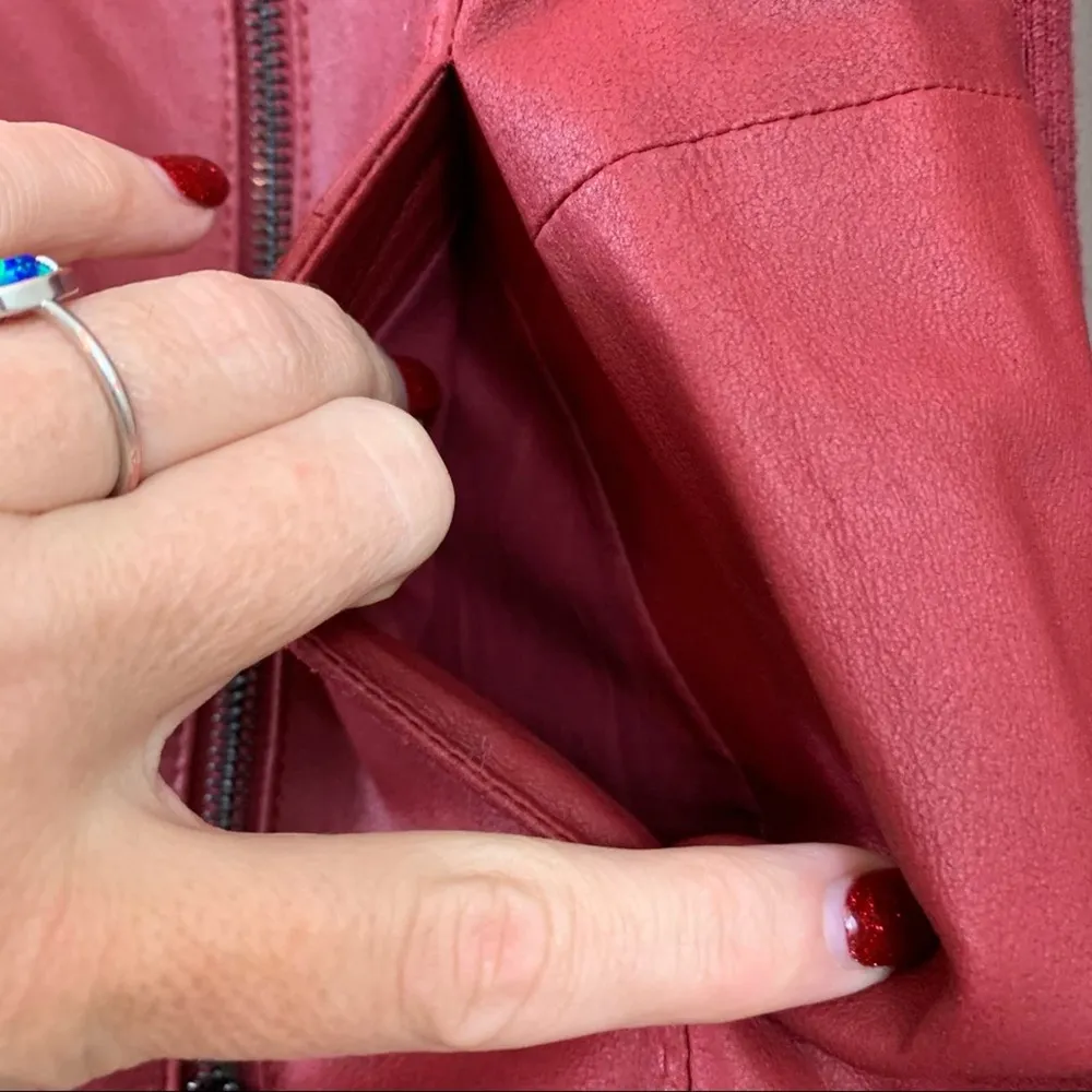 Vince Goat Leather Red Zip-Up Scuba Jacket - Image 5