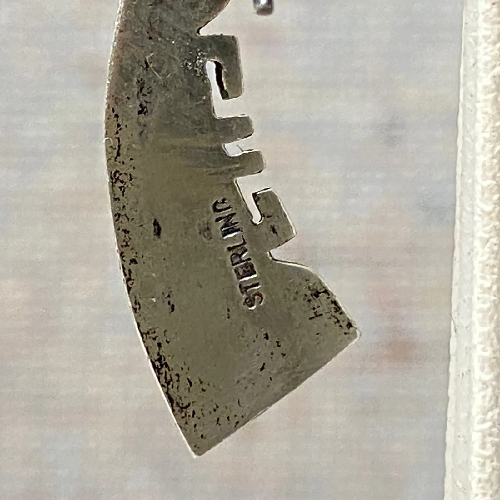 Vintage Sterling Silver Turquoise Feather Dangle Earrings Native American Style Green - Image 8