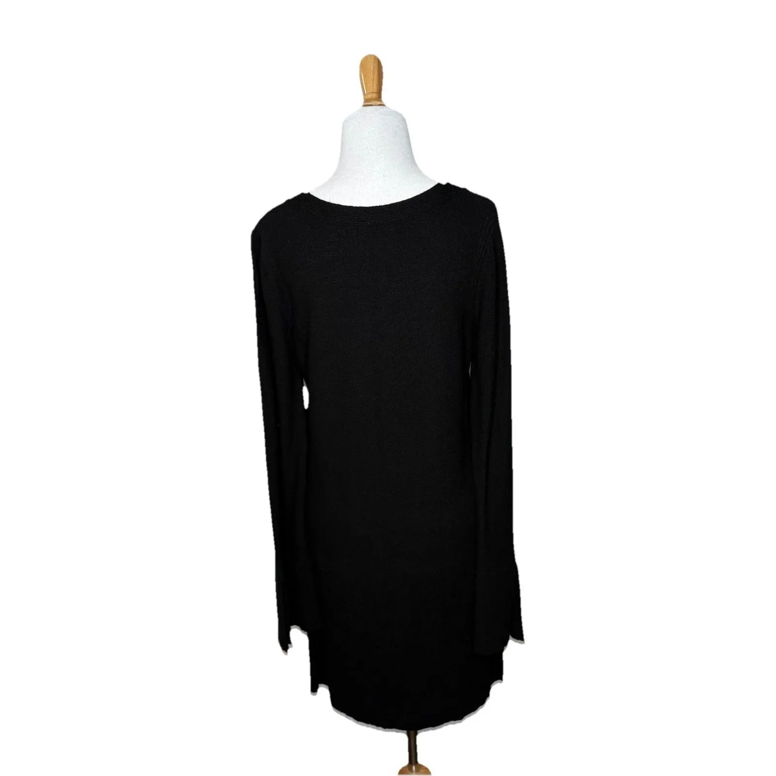 Free People Criss Cross Front Sweater Hi Lo Hem Slit Sleeve Cuffs Black Sz Large - Image 3