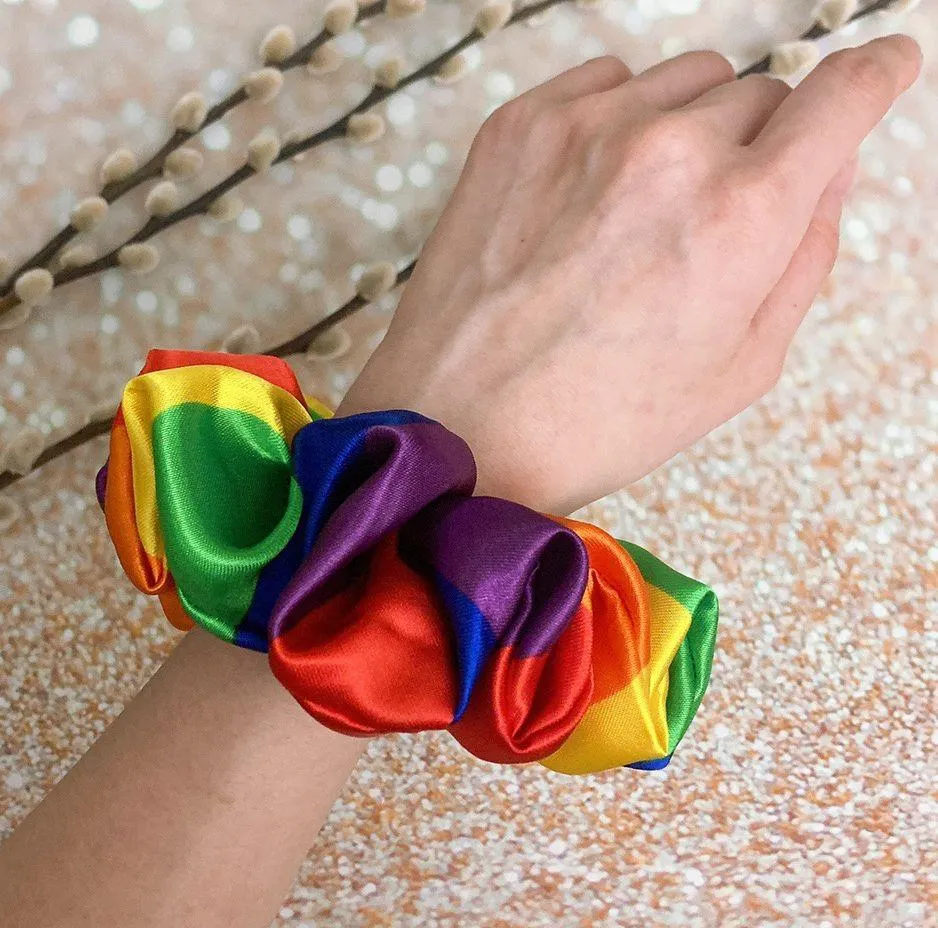 Large rainbow silky scrunchie Satin Silk Scrunchie Rainbow Scrunchie Multiple - Image 3