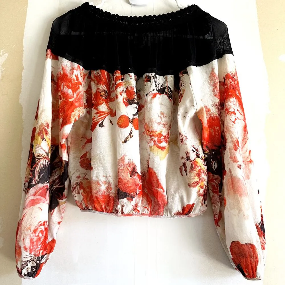 Vintage Jean Paul Gaultier Soleil Pussybow Blouse Y2K Lace Trim Button S Orange - Image 5