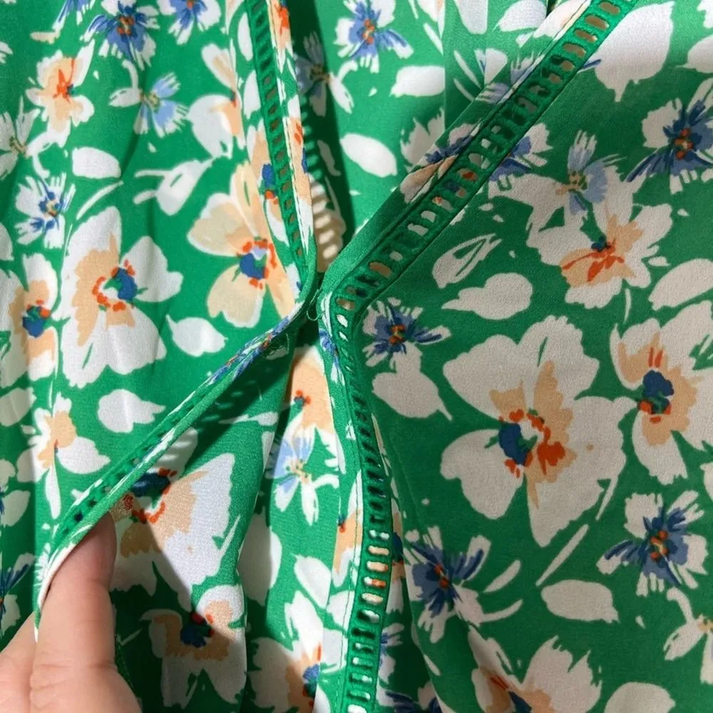 Sienna Sky Green Faux Wrap Floral Dress Women's L - Image 6