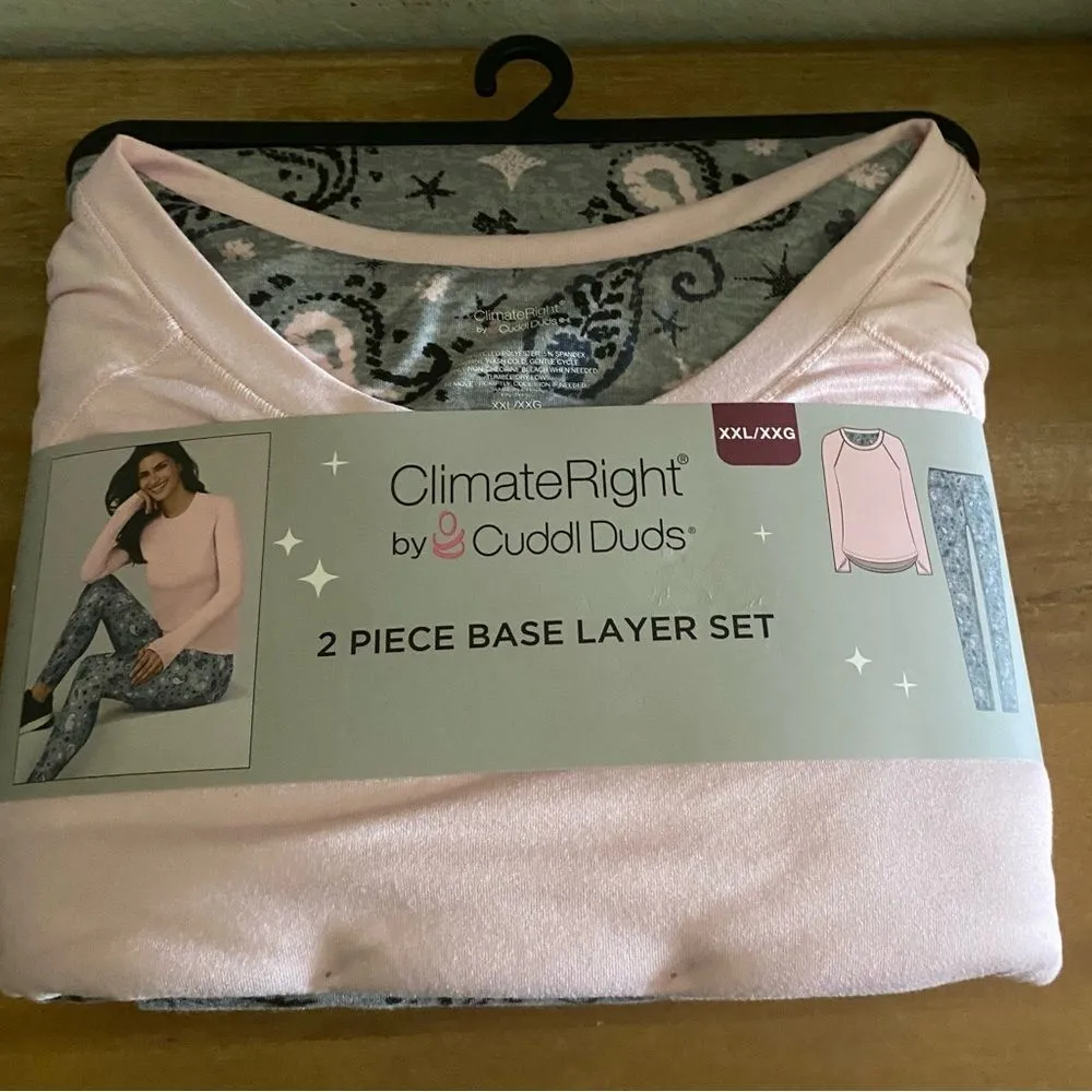 ClimateRight by Cuddl Duds Base Layer 2-piece Top & Legging pink paisley XXL PJ - Image 3