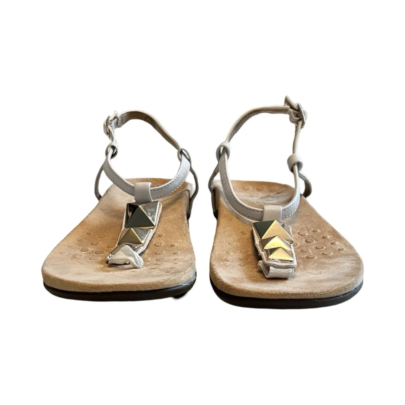 Vionic Nala Thong Sandal White Leather Studded 9‎ Orthaheel - Image 2