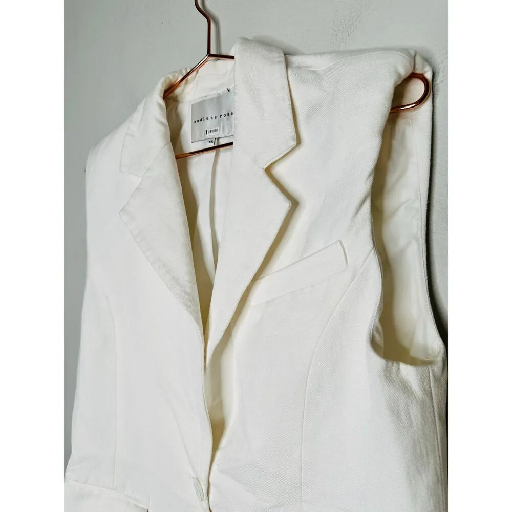 ENDLESS ROSE White Linen Blend Front Button Oversized Vest Blazer Size XS - Image 7