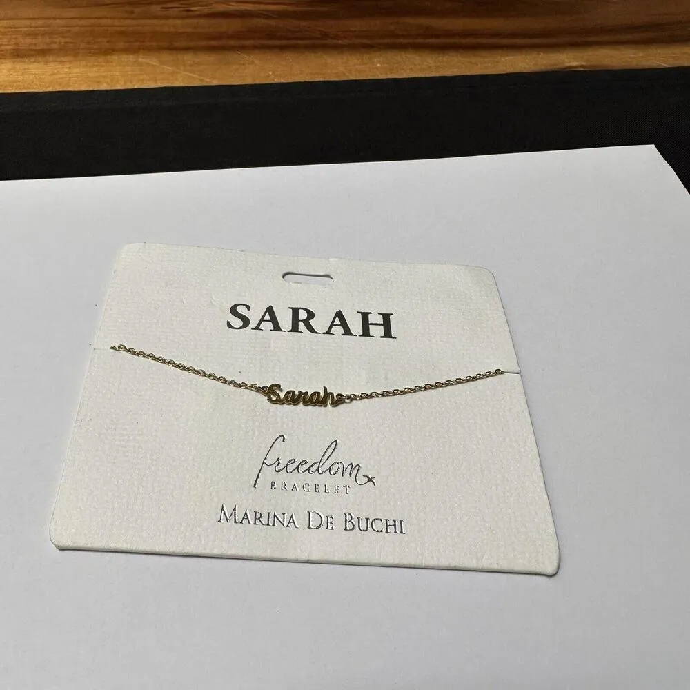 Sarah Monogram Name plate Marina Di Buchi Bracelet Adjustable Gold Tone - Image 7