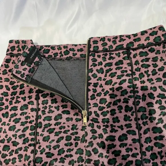 New  Leopard Faux Leather Step Hem Mini Skirt Trixie Pink Black - Image 13