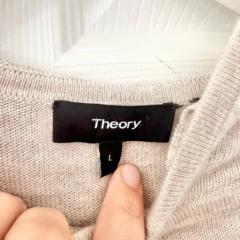 Theory Wool Blend Oatmeal Beige Aria Knit Hooded Pullover Sweater Large - Image 9