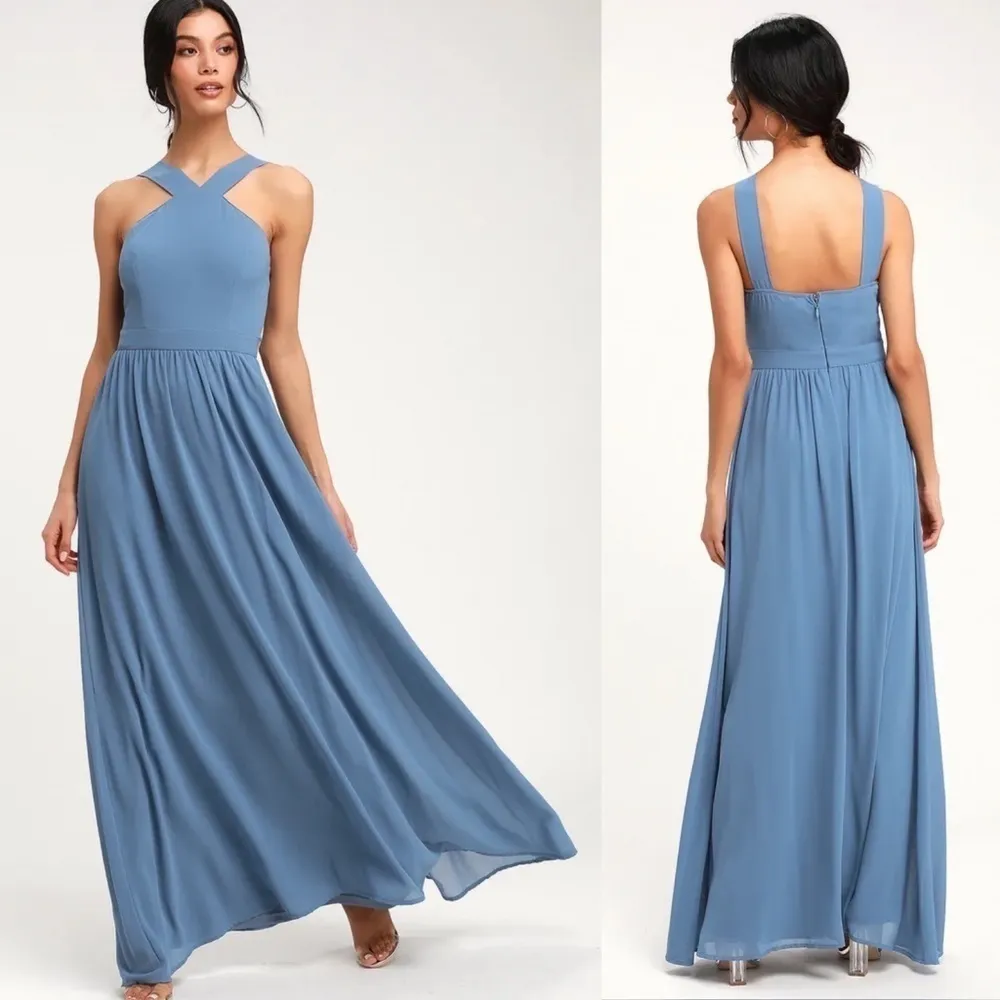 NWT Lulus Air of‎ Romance Maxi Dress in Slate Blue Size Large - Image 2