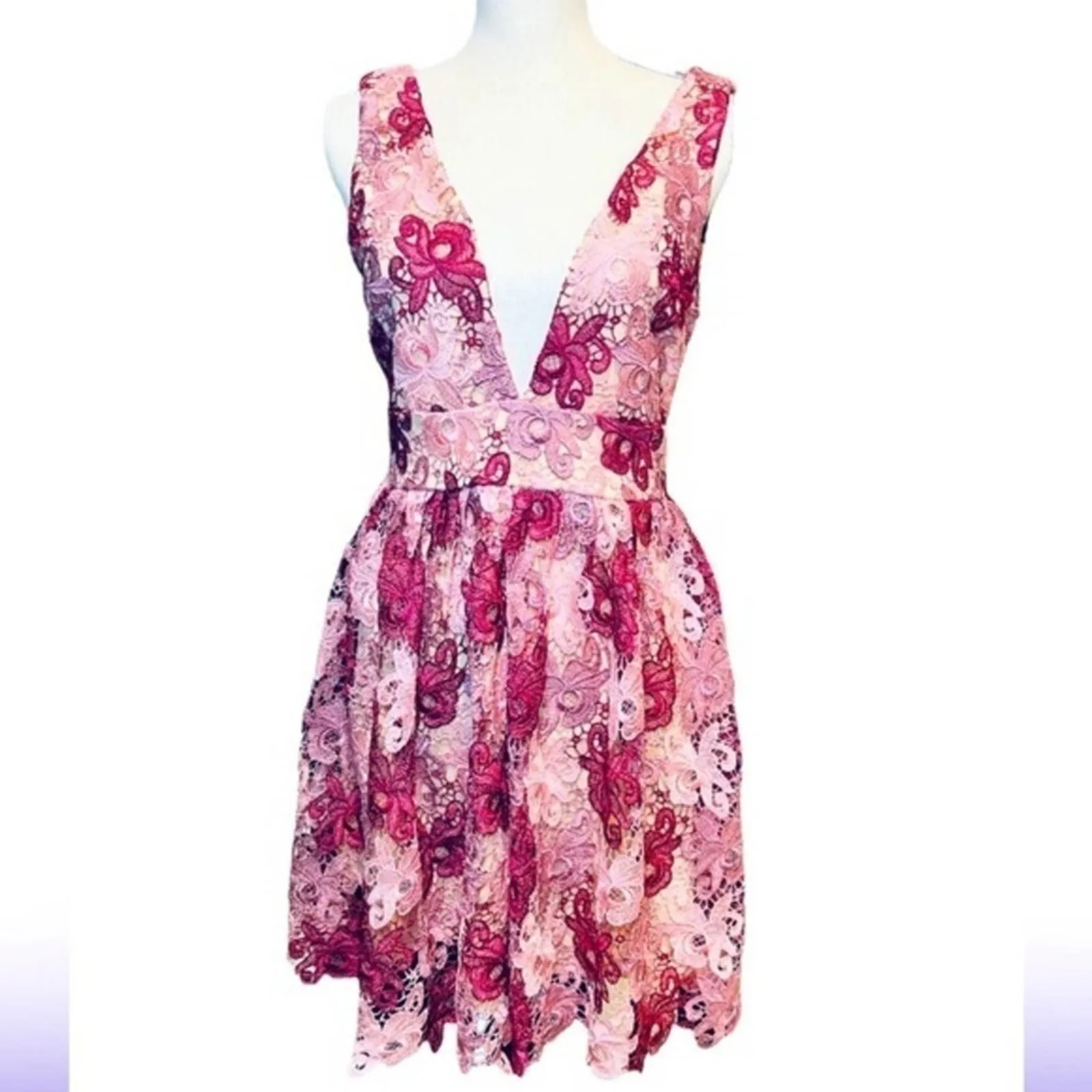 Lulu’s Sweetest Love‎ Mauve Multi Lace Backless Skater Dress Size S - Image 5