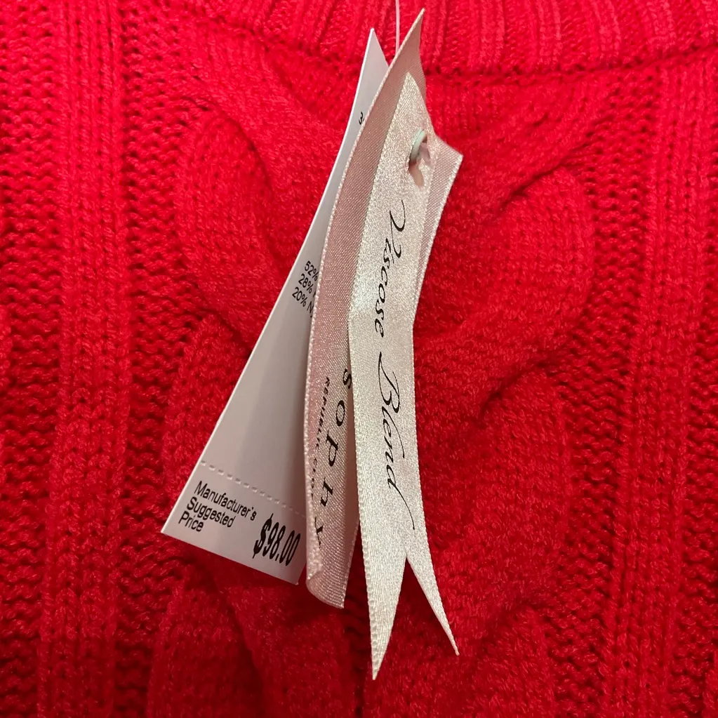 Philosophy Cable Knit Crew Neck Sweater in Red Apple, NWT - Image 4