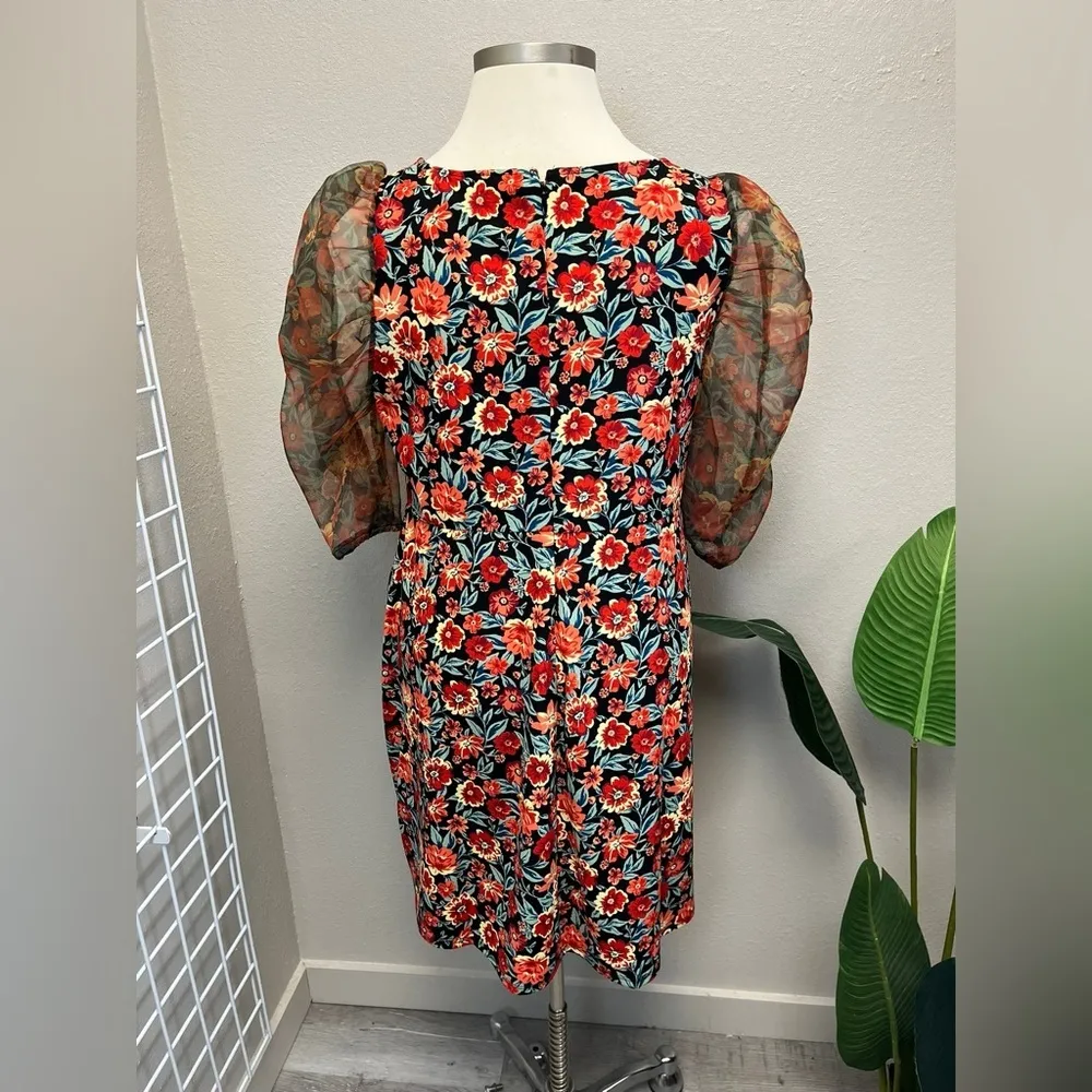 Torrid Orange Floral High Neck Puff Sleeve Dress - New - Size 16 - Image 3