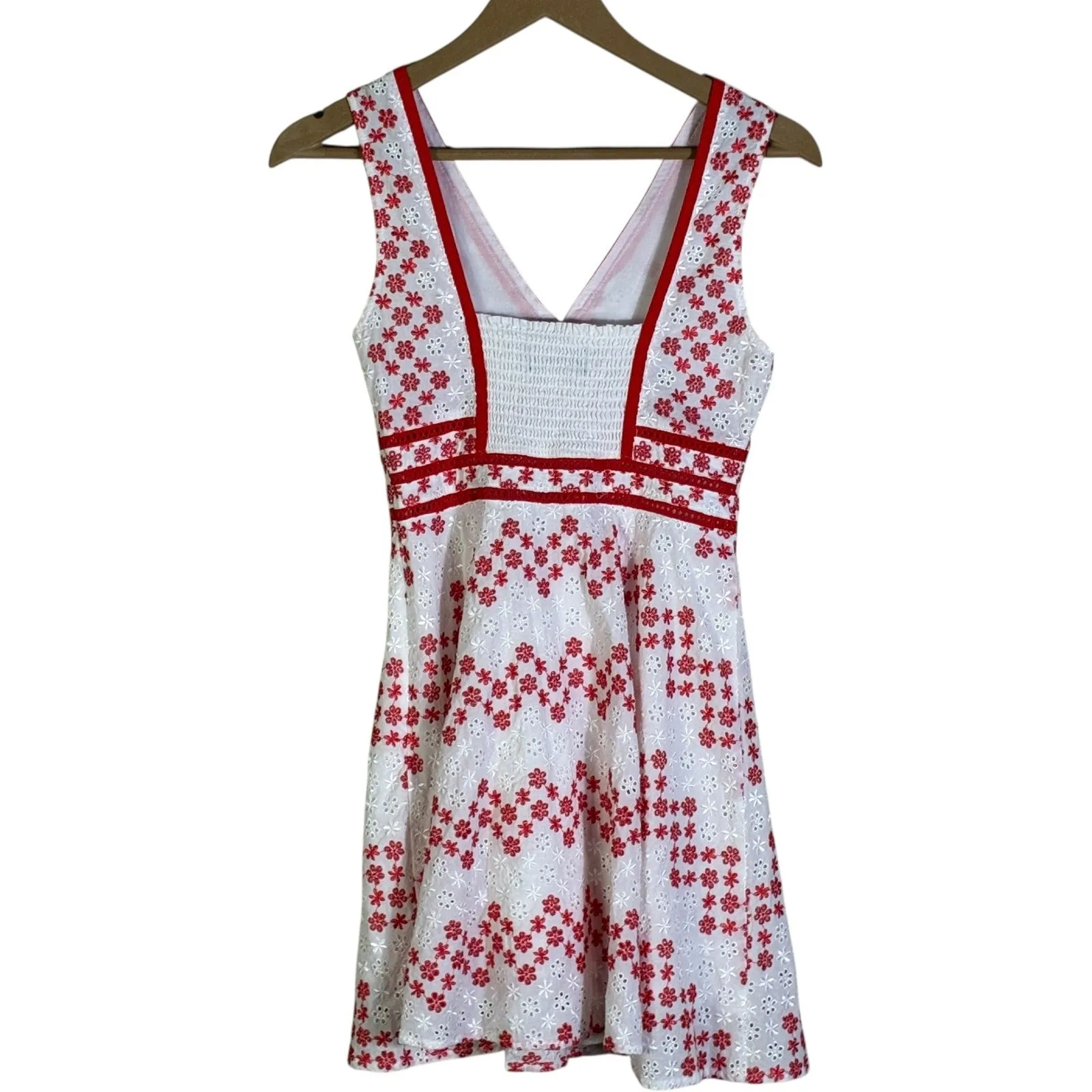 Blue Rain Womens Cottagecore Embroidered Eyelet Dress Size XS White Red Romantic - Image 6