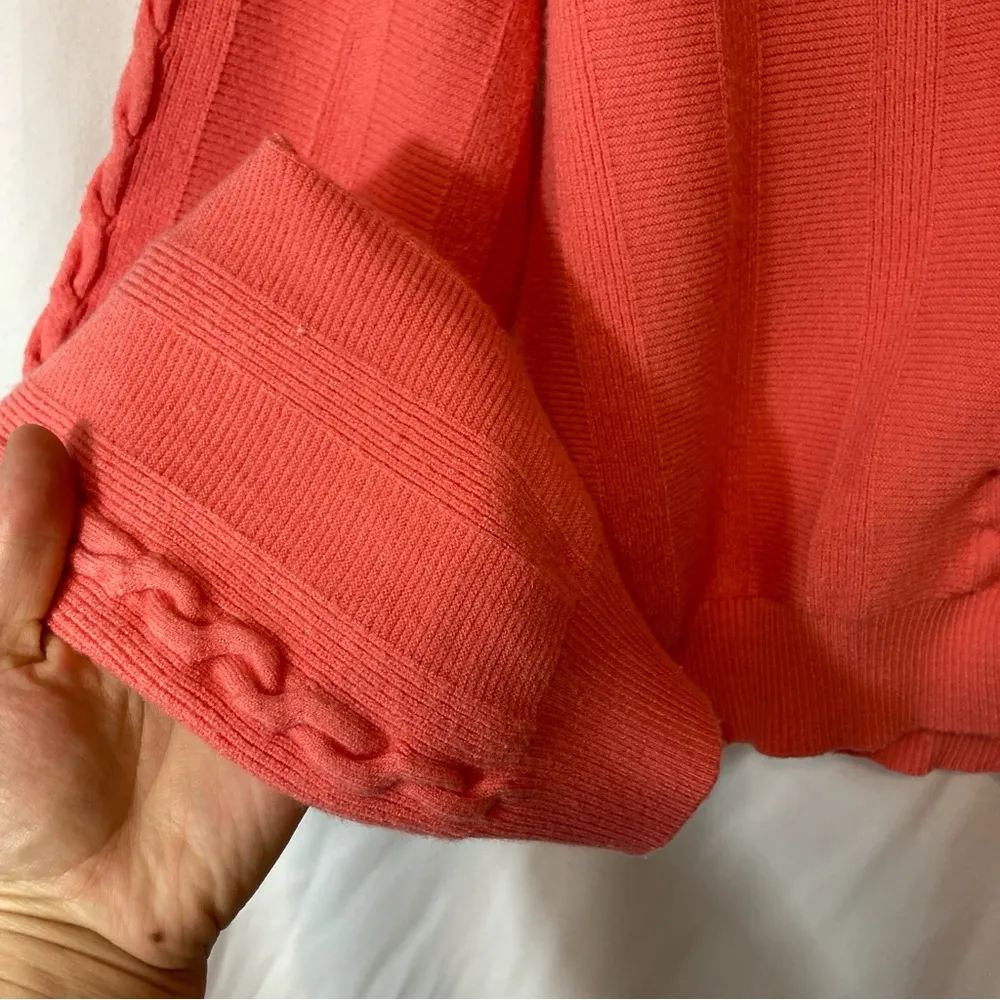 Cyrus Salmon Pink Ribbed Cable Knit Button Front V-Neck Cardigan Sweater - Image 7