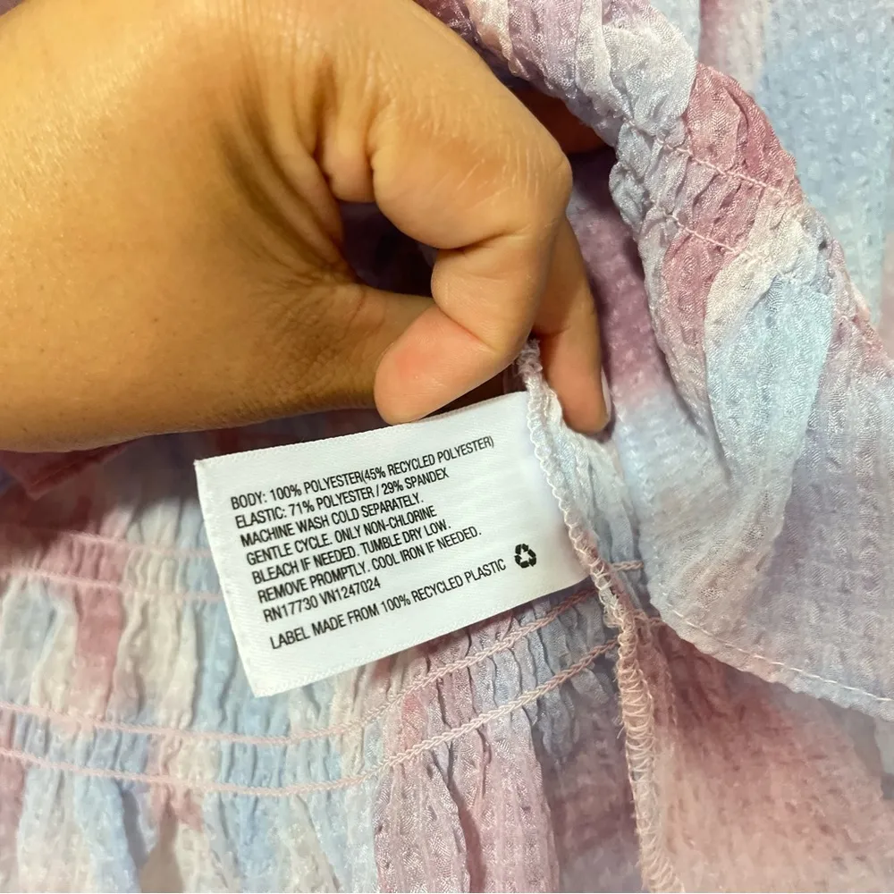 Future Collective Women's Watercolor Long Sleeve Smocked Bodice Top Size L Pink Size L - Image 7