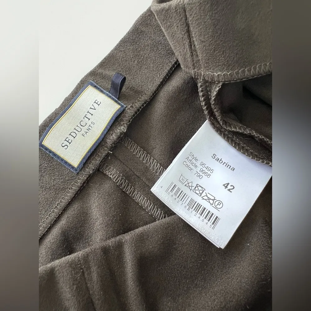 Seductive Womens Elastic waist faux suede High Rise Straight Sabrina Pants brown Size L - Image 3