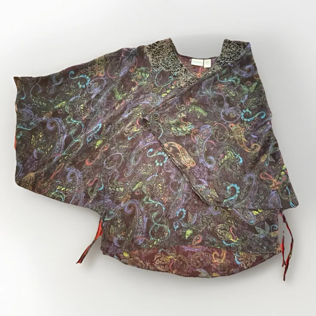 Chico’s Silk Kimono Top S/M Sheer Paisley Boho WhimsiGoth Festival Fairycore - Image 13
