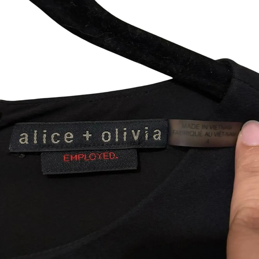 Alice + Olivia Employed Black Bria Cocktail Slit Mini Dress Size 4 - Image 2
