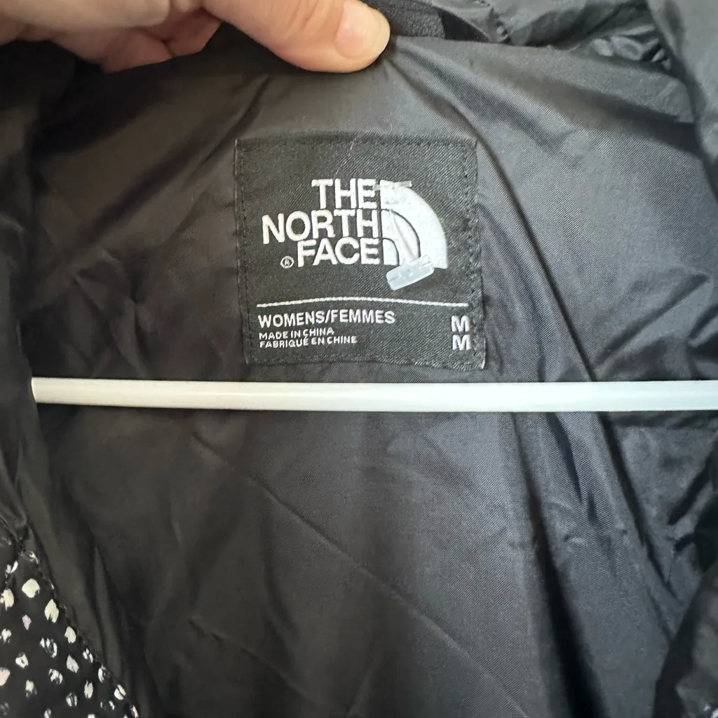 The North Face Womens Gotham Long Jacket Hooded Black Donegal Print Size M - Image 10