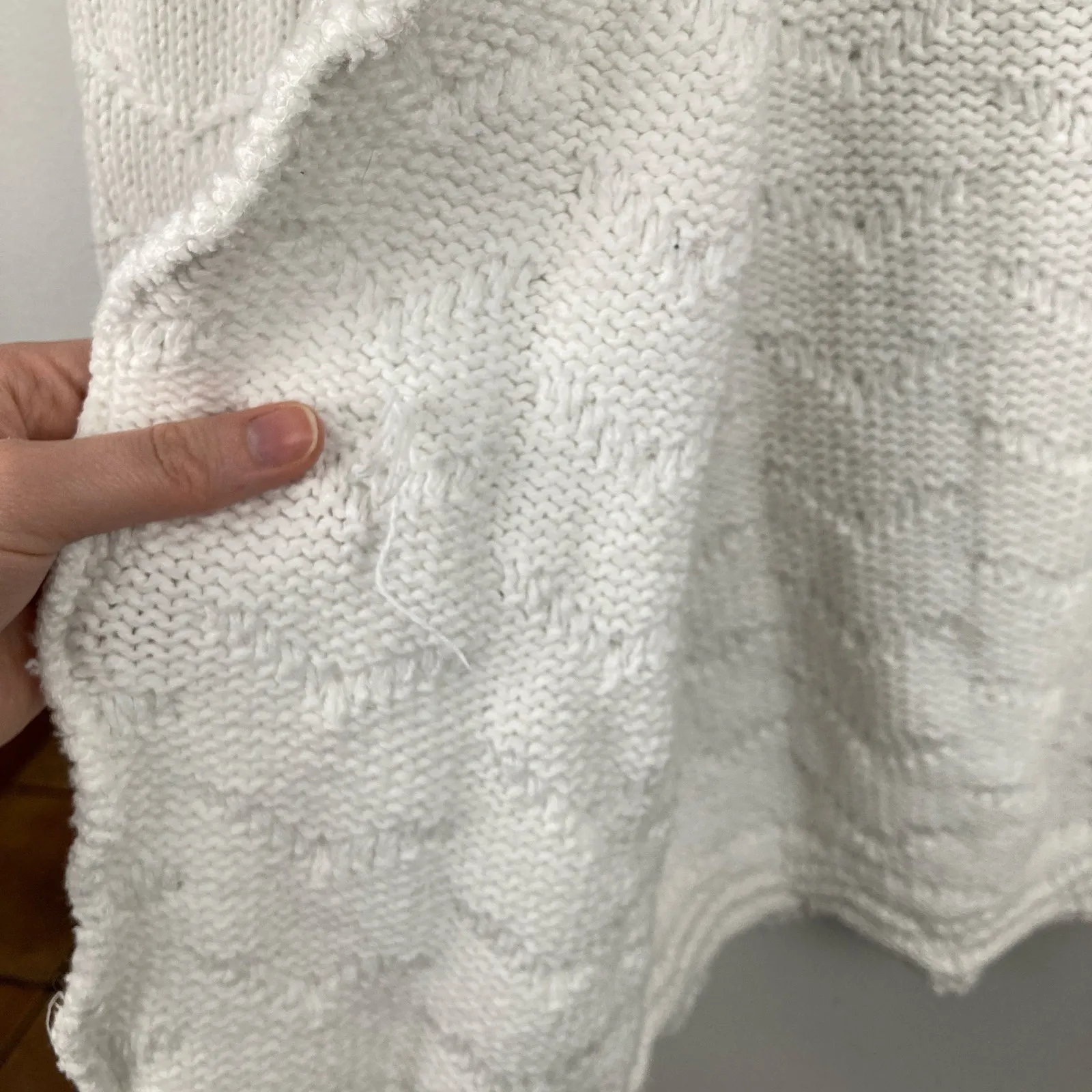 Vintage Womens L White Scallop Chunky Knit Cardigan Cottagecore Coastal Grandma Size L - Image 10