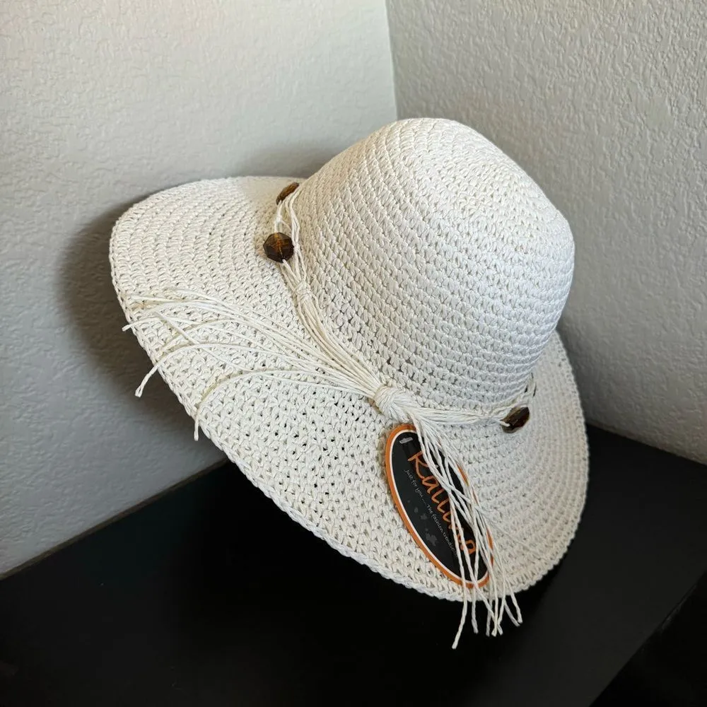 Kallina White Brown Bead Shapable Round Sun Hat - Image 3