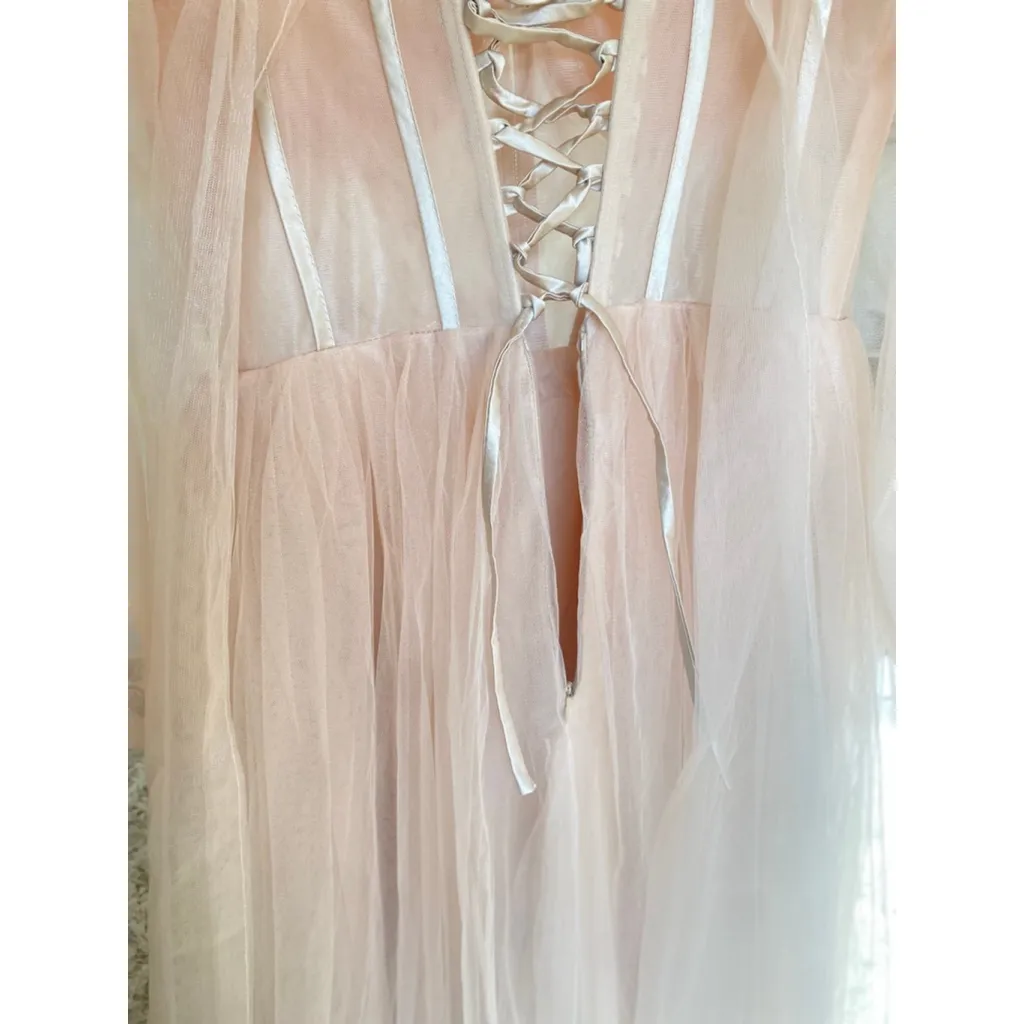 Nude Blush Tulle Corset Maxi Dress Sheer Wedding Prom Gala Coquette Romantic 2 Pink Size XS - Image 9