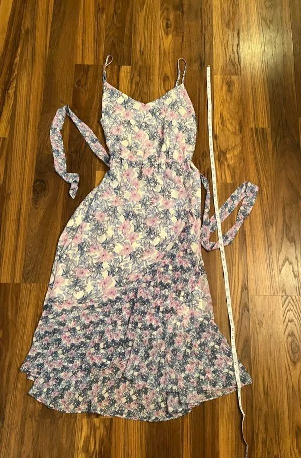 VINCE CAMUTO Dress size 14 multi color floral print faux wrap Spaghetti straps - Image 3