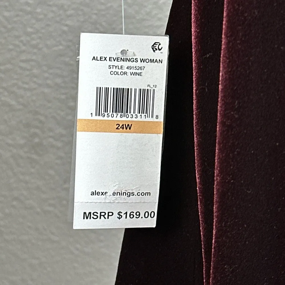 Alex Evenings Womens Dress 24W Plus Wine Velvet Beaded Waist 3/4 Sleeve Holiday - Image 5