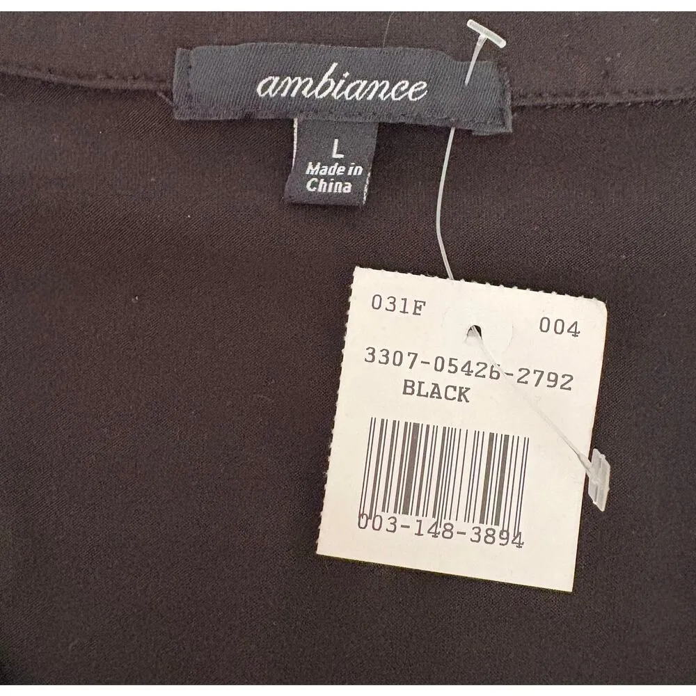 Ambiance | Women's Basic Solid Plain Long Sleeve Bodysuit Romper | NWT | Large Black - Image 2