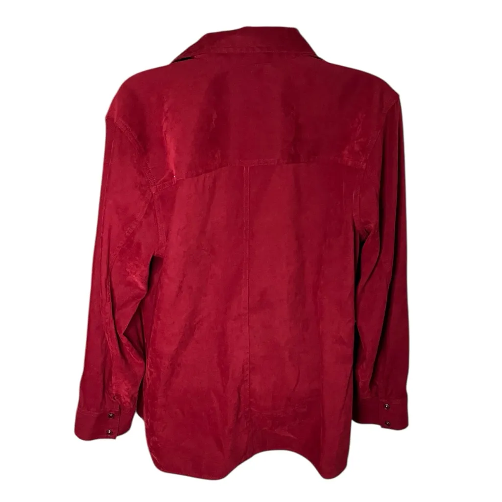 Vtg 90s Y2K Karen Scott Brushed Microfiber Snap Button Shirt Western Wine Red M - Image 2