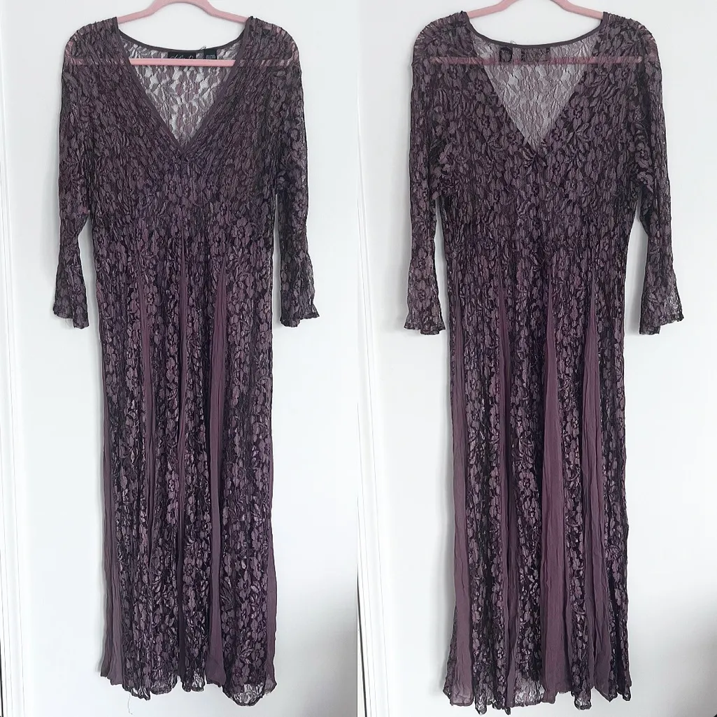 Lola‎ P Y2K laced maxi dress boho witchy fairy goth gothic purple S - Image 2