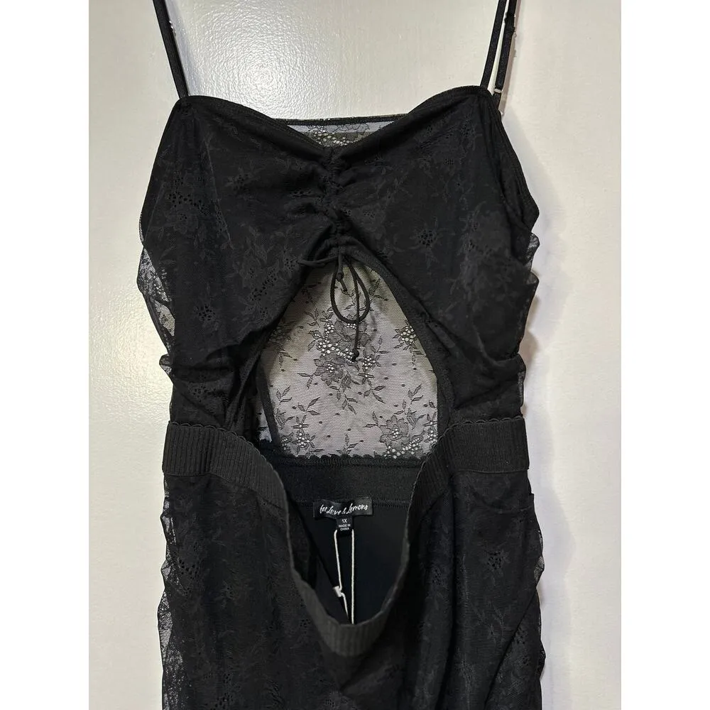 For Love & Lemons Poison Ruched Black Dress Size 1X NWT Stretch Jacquard Lace - Image 6