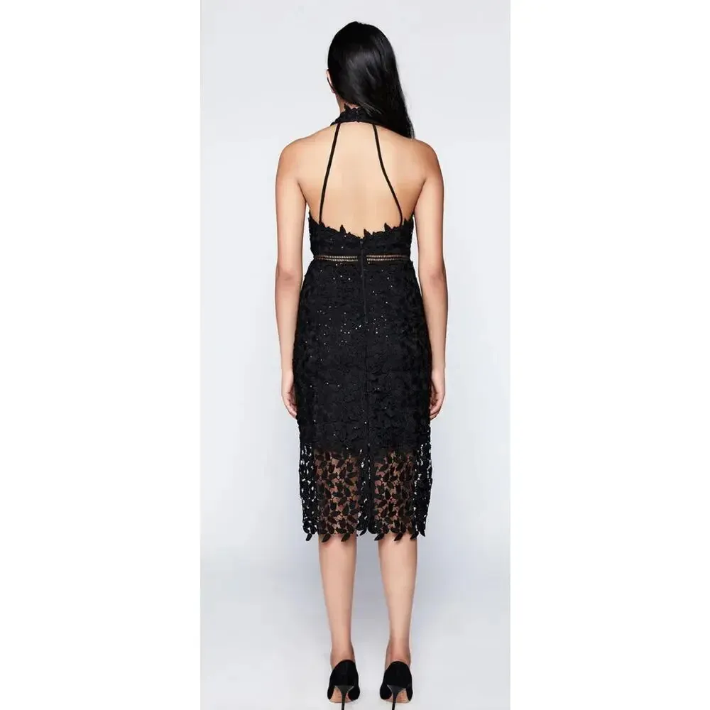 NWT! Bardot Sequin Leaf Lace Dress In Black Sz 2 - Image 4