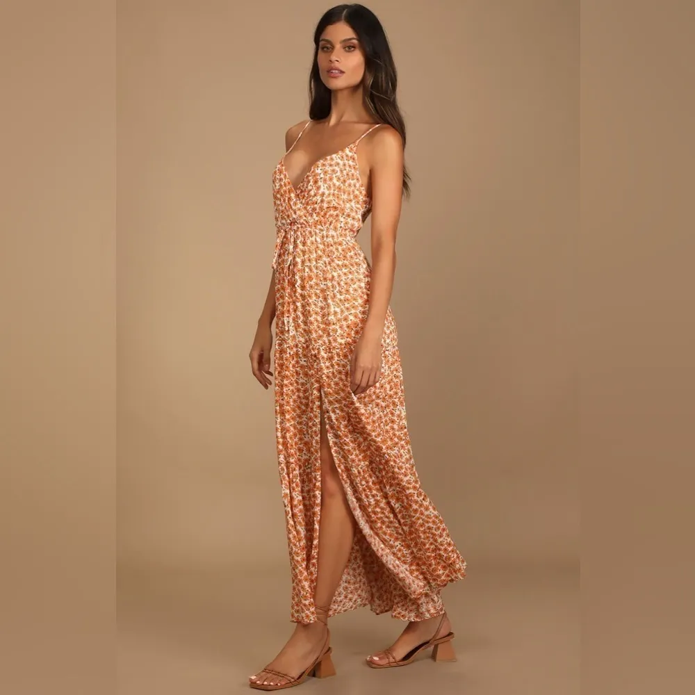 LULU’S Forever Blooming Orange Floral Print Tiered Maxi Dress - Image 3