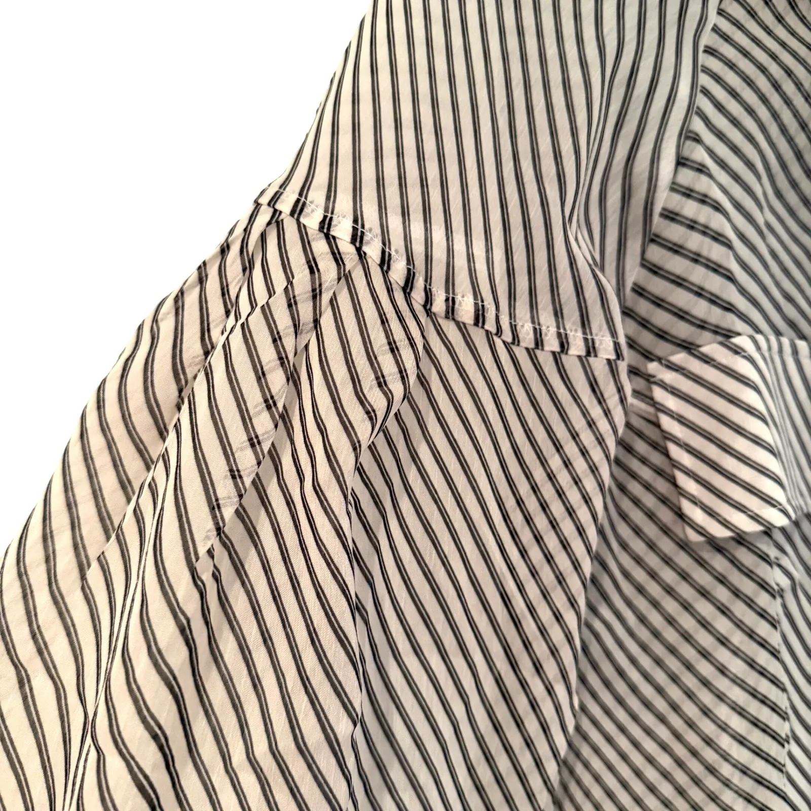 GRACIA Striped Sheer Puff Sleeve Tie Neck Blouse Women's M Black White Feminine - Image 6