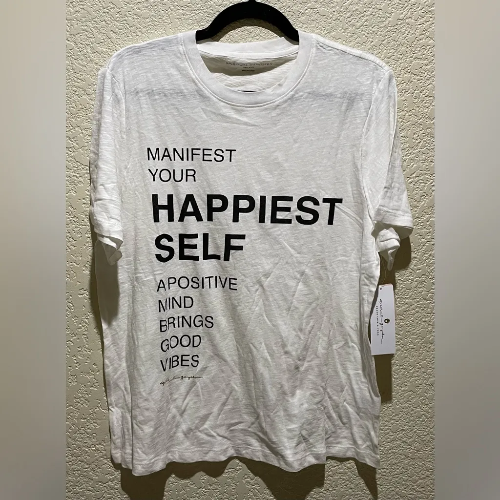 Spiritual Gangster NWT Happiest Self Short Sleeve White Graphic T-Shirt Size M - Image 2