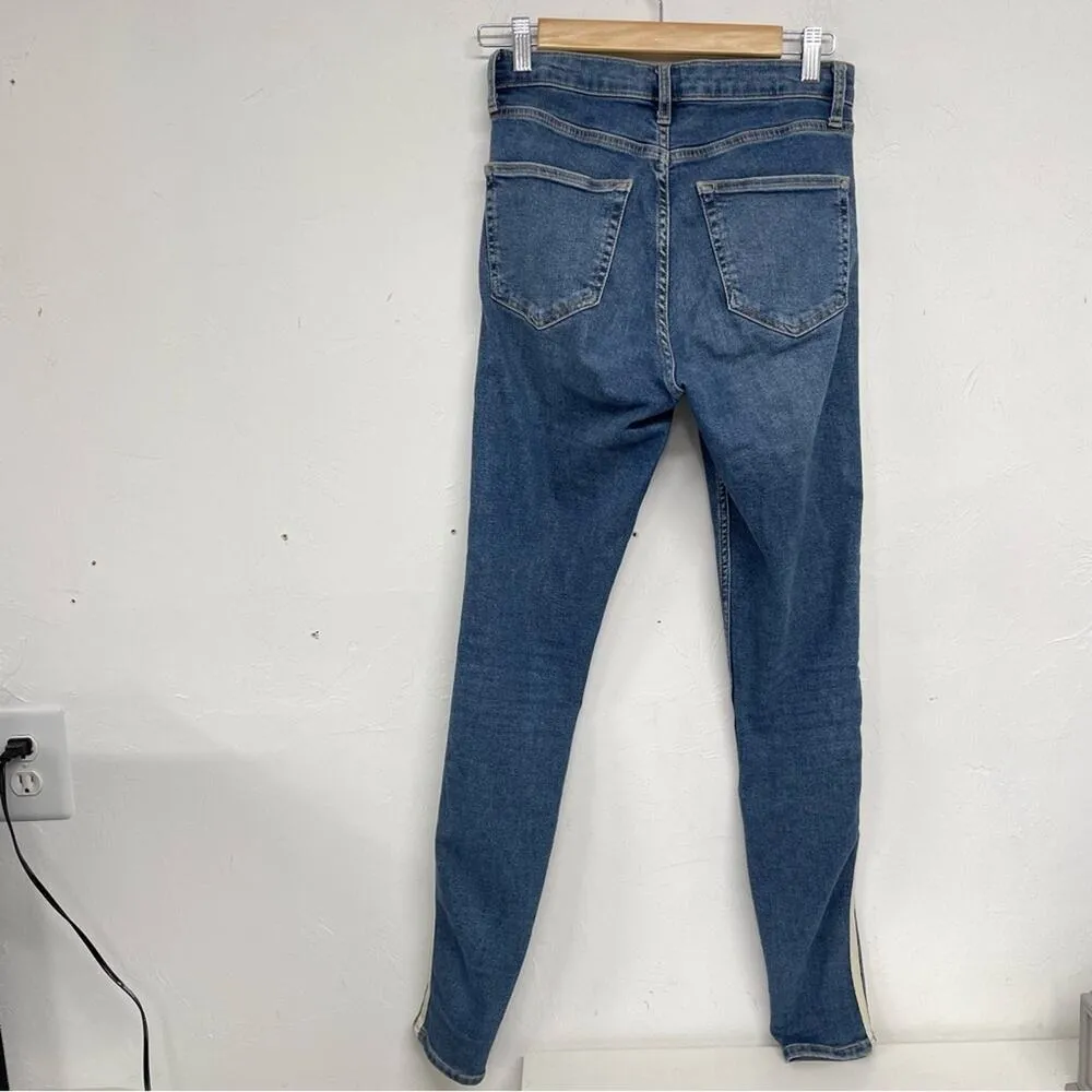 Topshop Jamie Skinny Side Stripe High Rise Jeans Womens 28 Blue Denim Zip Fly - Image 5