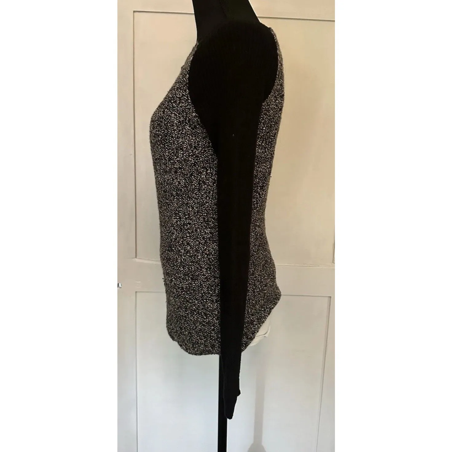 Ann Taylor LOFT Scoop Neck Cotton Wool Sweater Gray Black Back Half Zip Sz XS - Image 3