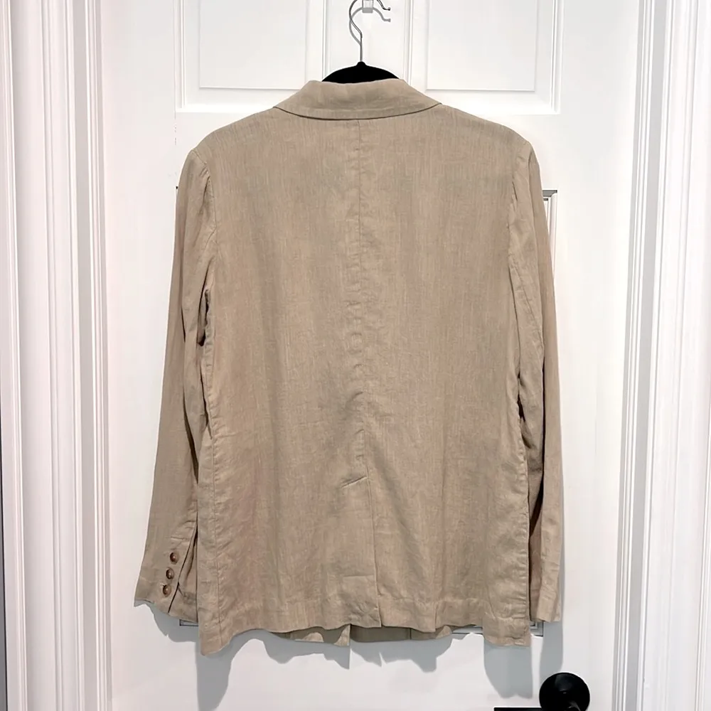 Michael Stars Lottie Linen Blazer Natural Large Khaki Tan One Button Long - Image 6