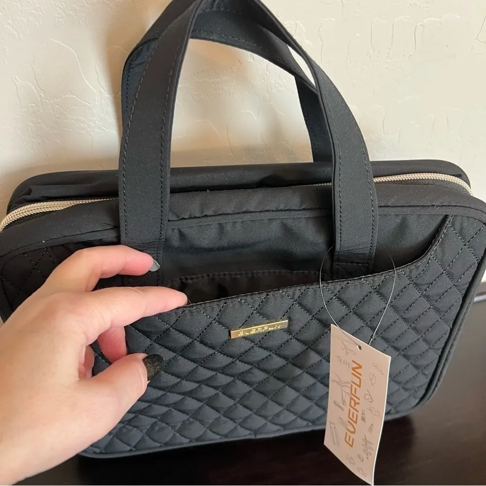 NWT Everfun Toiletry organizer Bag, make up bag, black, full zip, expandable Black - Image 3