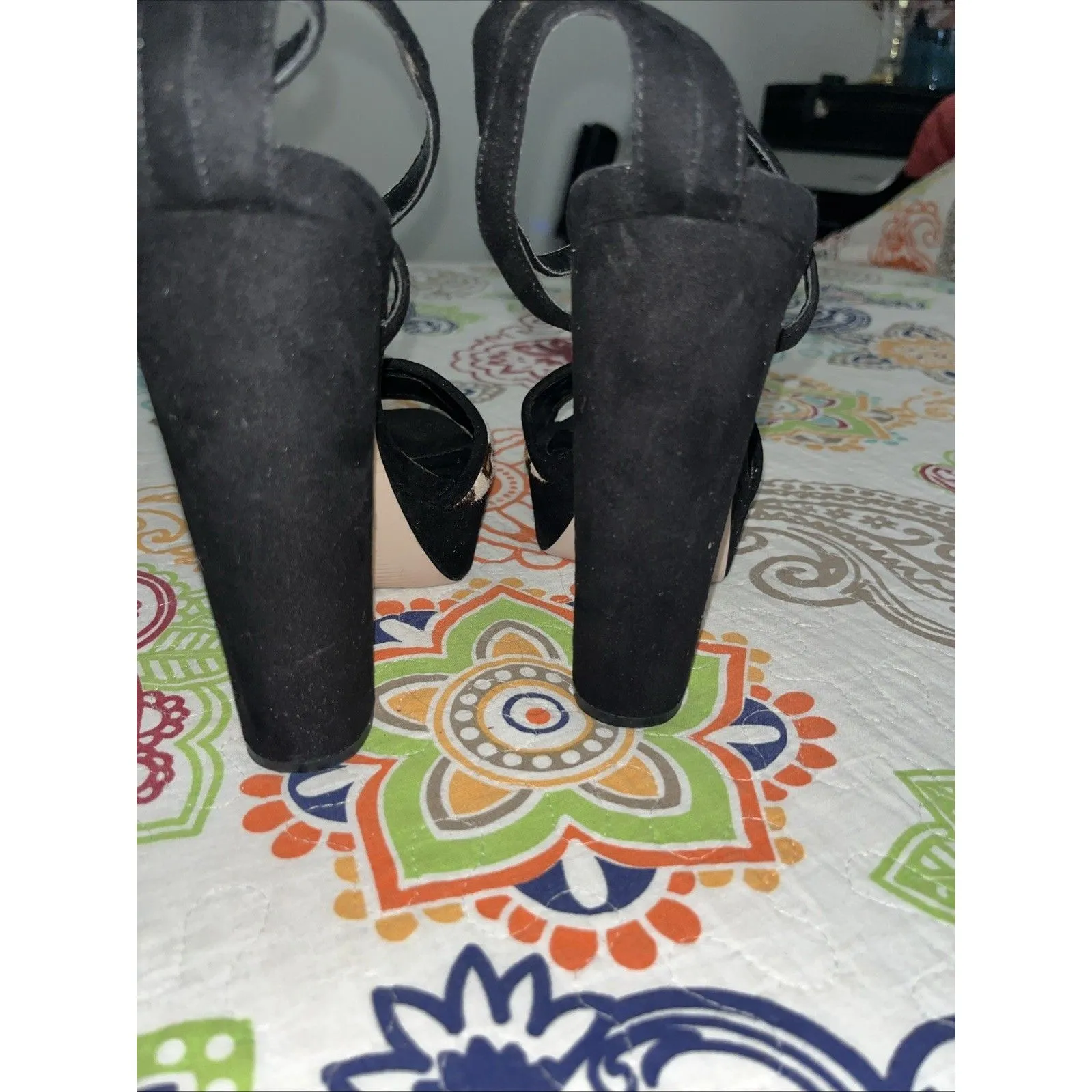 ASOS Platform Heeled Animal Print Sandal Faux Suede Size 5 - Image 4