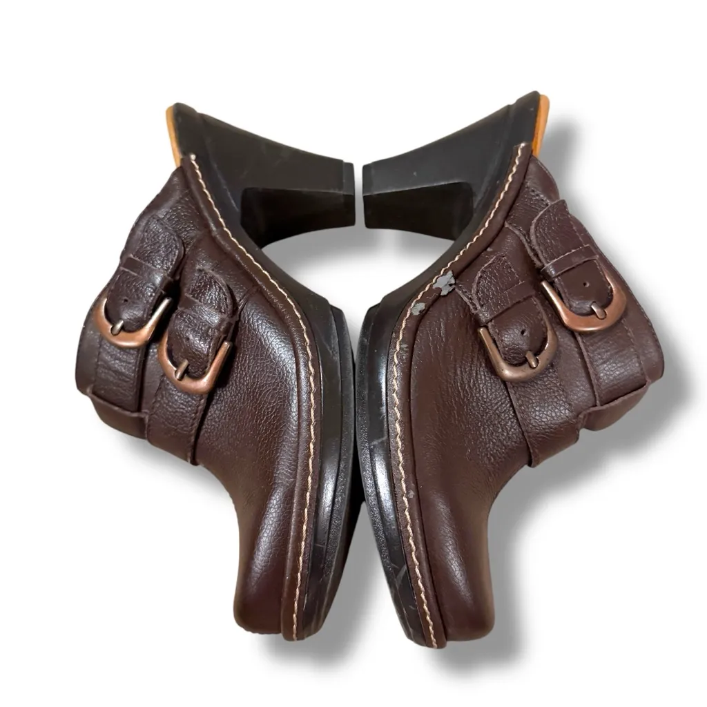 Bjorndal Juliana Brown‎ Leather Slip On Buckle Heeled Mules Sz 6.5 - Image 4