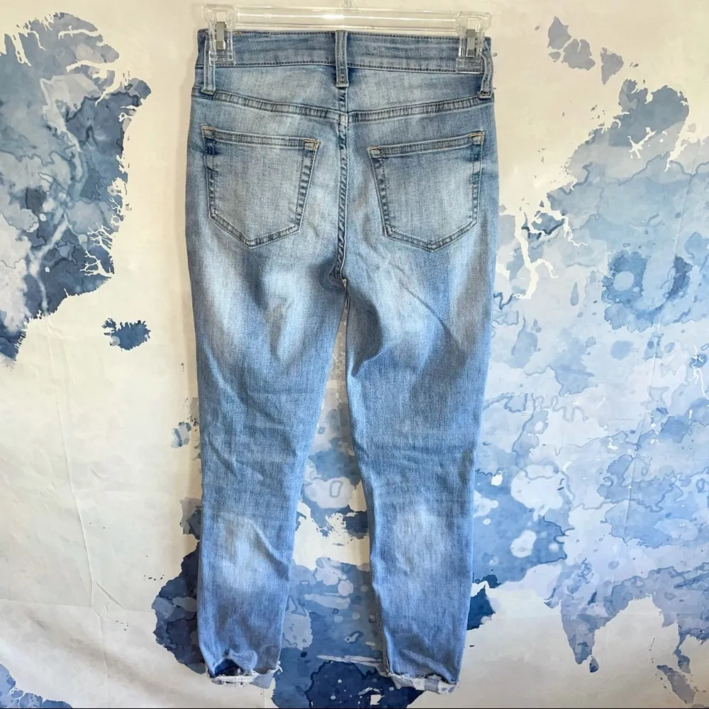 JustFab Light Wash Distressed Ankle Cuff Skinny Jeans - Image 2