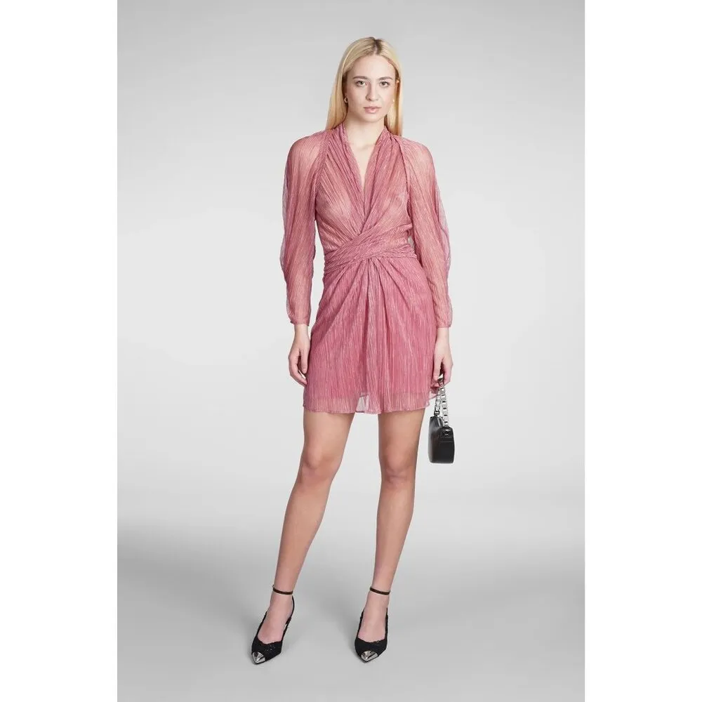 IRO Canian Dress in Light Pink 40 New Womens Metallic Shirt Faux Wrap Mini - Image 11